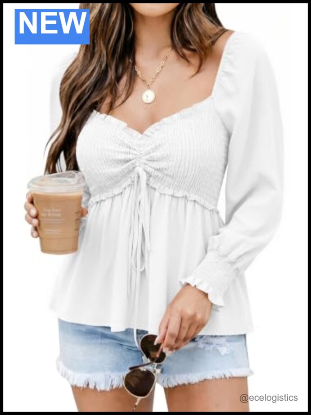 Womens Long Sleeve Babydoll Blouse Peplum Shirt with Puff Sleeves